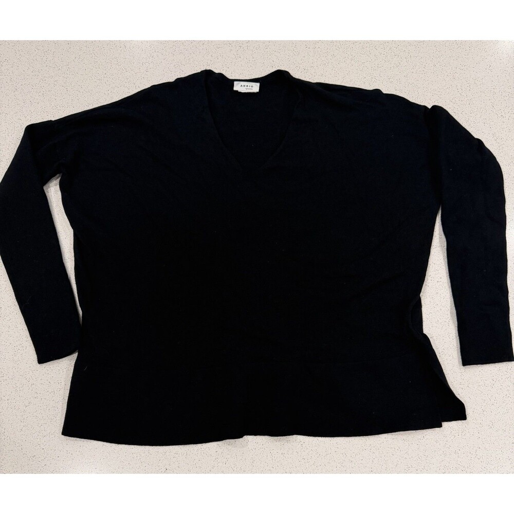 Akris Punto Women's Black V-Neck Long Sleeve Sweater Pullover Size 10
